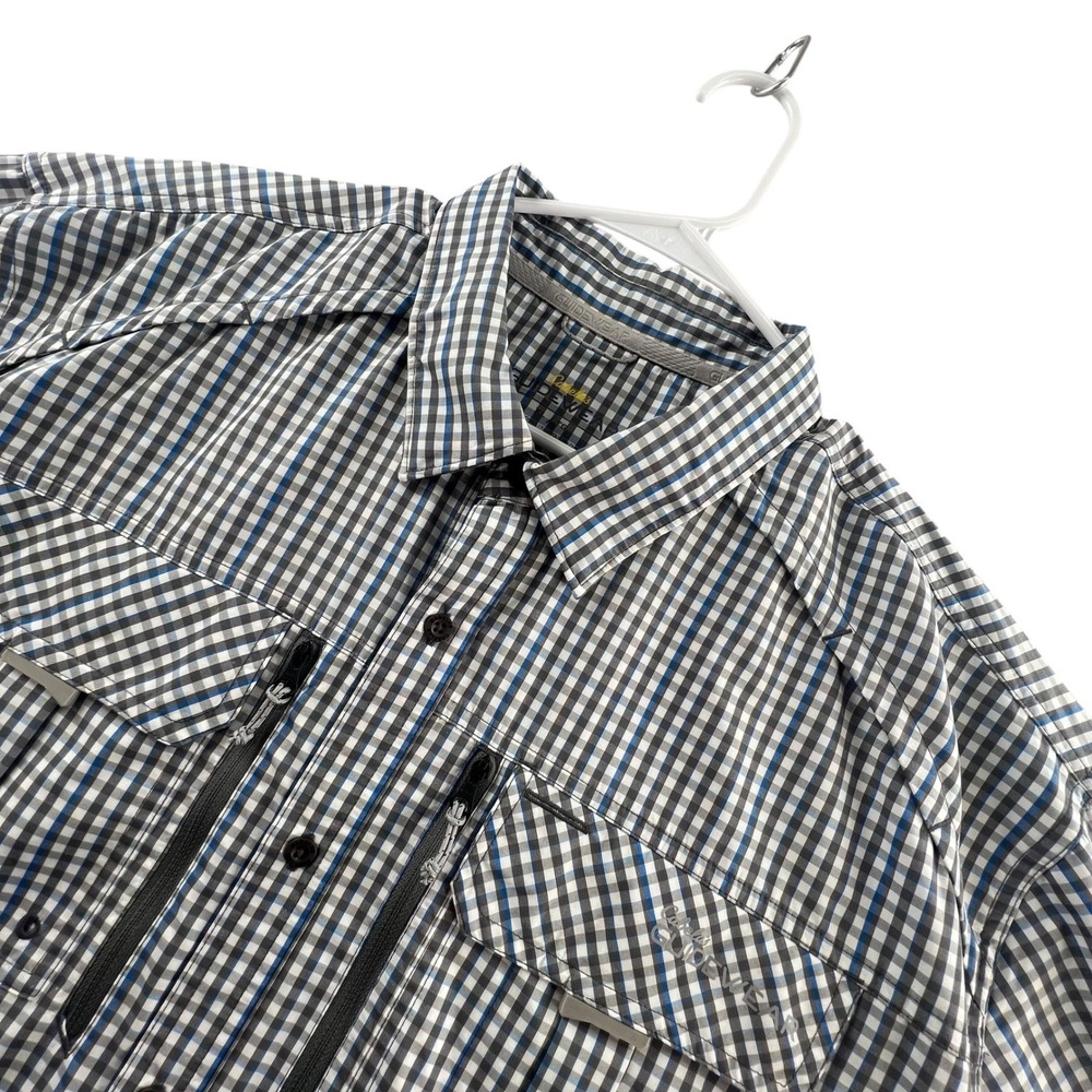 Cabela's Guidewear Fishing Shirt Men XL Blue Grey Gingham Plaid Vented L/S